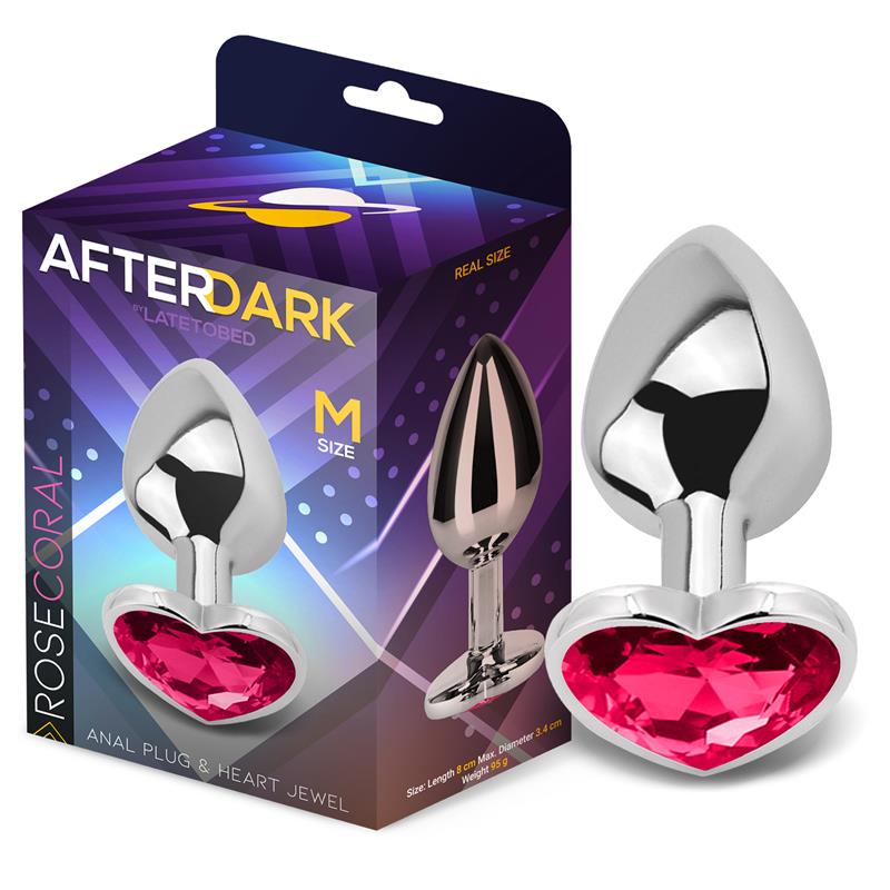 PLUG ANAL COM JOIA CORAÇÃO CORAL ROSA TAMANHO M
