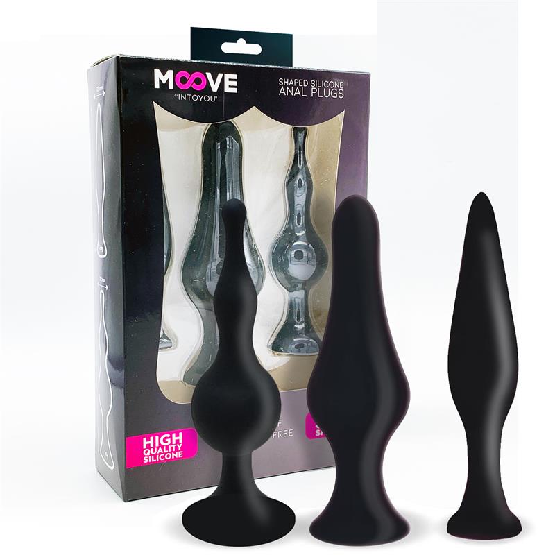 CONJUNTO DE 3 PLUG ANAL DE SILICONE PRETO
