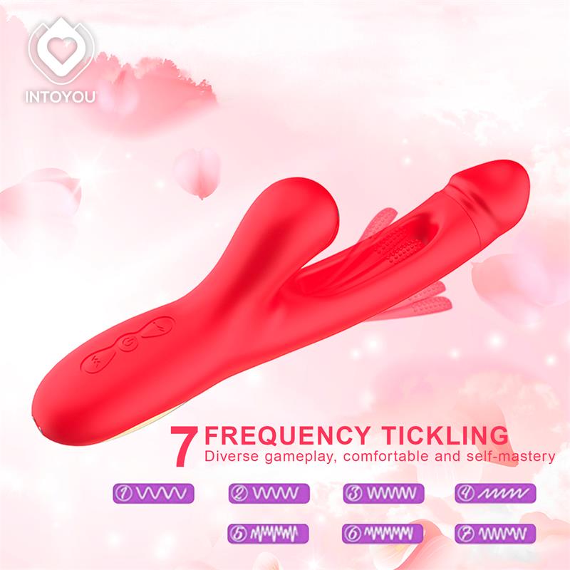 VIBRADOR INTOYOU FITER COM ESTIMULADOR DE CLITÓRIS E LÍNGUA FLIP-FLAP 3 MOTORES VERMELHO