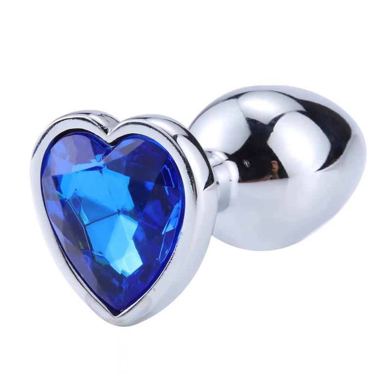 PLUG ANAL COM JOIA DE CORAÇÃO DE SAFIRA AZUL TAMANHO L