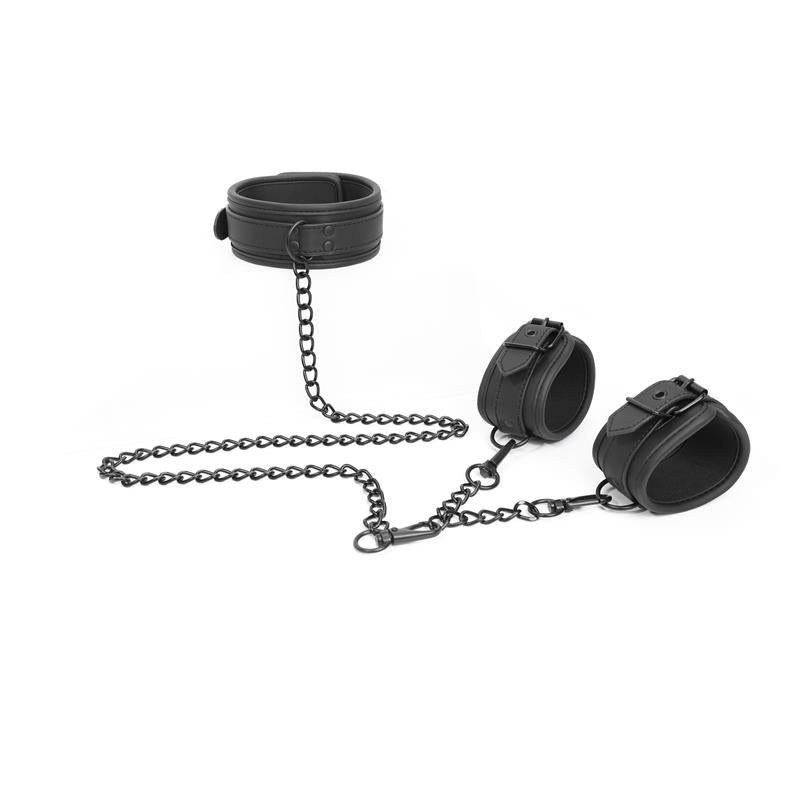 CONJUNTO DE COLEIRA E ALGEMAS DE COURO VEGANO INTOYOU BLACK SHADOW