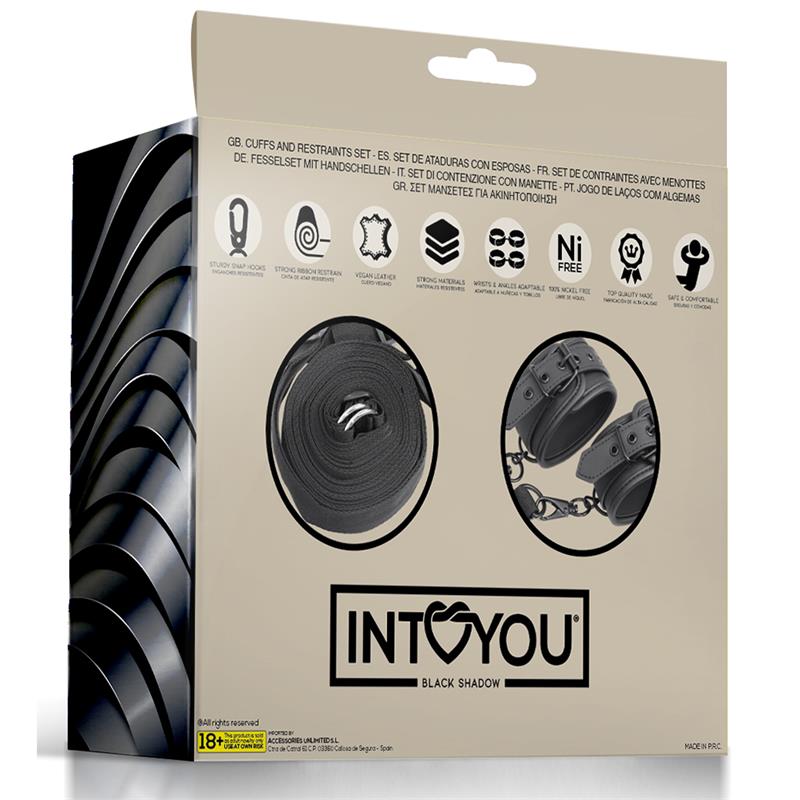 CONJUNTO DE RESTRIÇÕES DE CAMA INTOYOU BLACK SHADOW COURO VEGANO