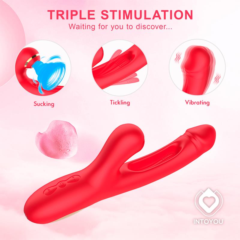 VIBRADOR INTOYOU FITER COM ESTIMULADOR DE CLITÓRIS E LÍNGUA FLIP-FLAP 3 MOTORES VERMELHO