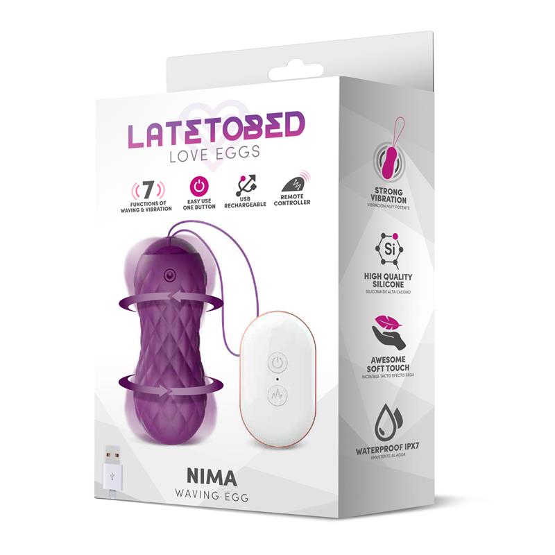 OVO VIBRATÓRIO LATETOBED NIMA COM MOVIMENTO DE ONDA CONTROLE REMOTO USB SILICONE ROXO