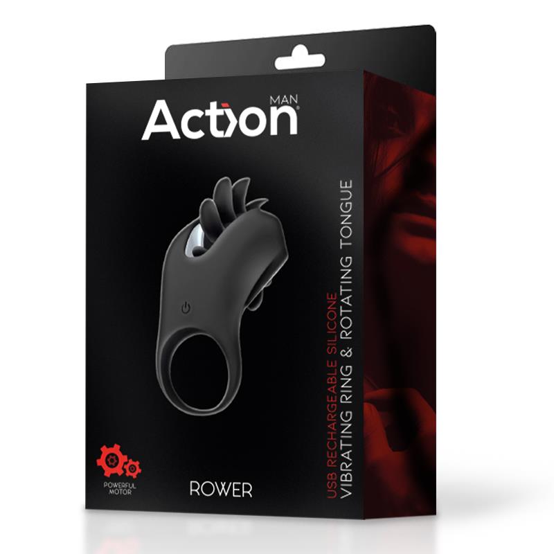 ANEL VIBRATÓRIO ACTION ROWER COM LÍNGUA GIRATÓRIA