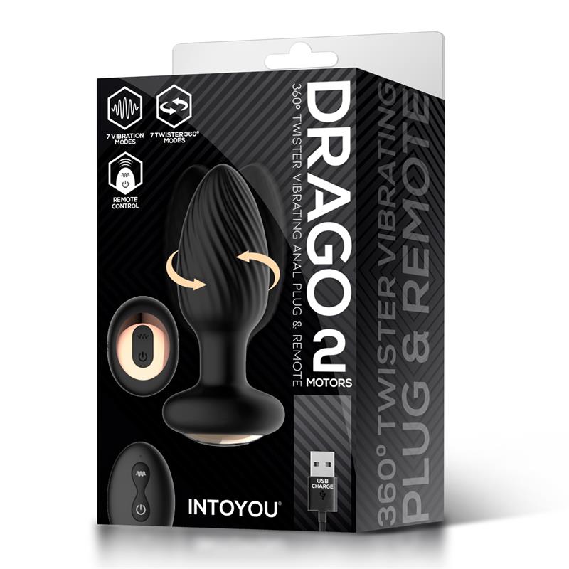 INTOYOU DRAGO ANAL PLUG VIBRAÇÃO, MOVIMENTO TWISTER 360º E CONTROLE REMOTO