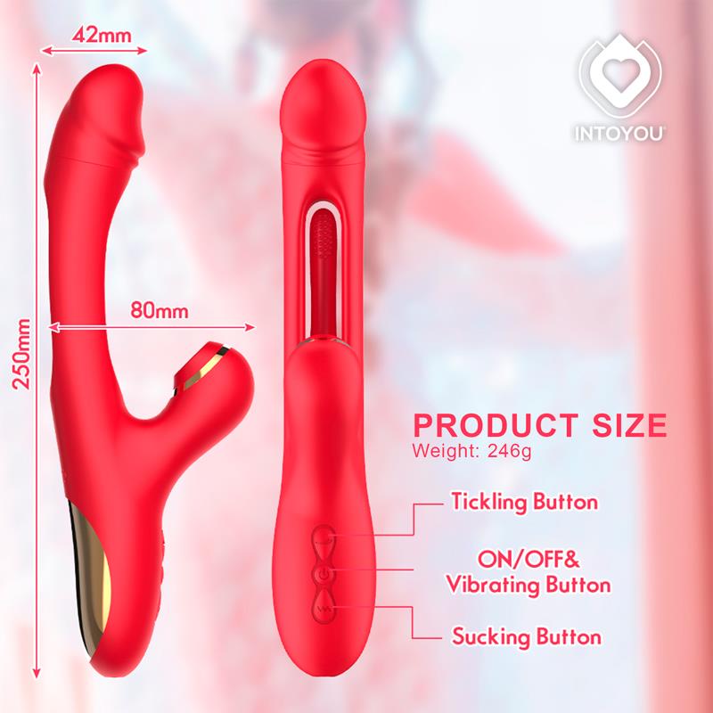 VIBRADOR INTOYOU FITER COM ESTIMULADOR DE CLITÓRIS E LÍNGUA FLIP-FLAP 3 MOTORES VERMELHO