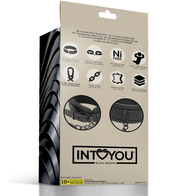 CONJUNTO DE COLEIRA E ALGEMAS DE COURO VEGANO INTOYOU BLACK SHADOW