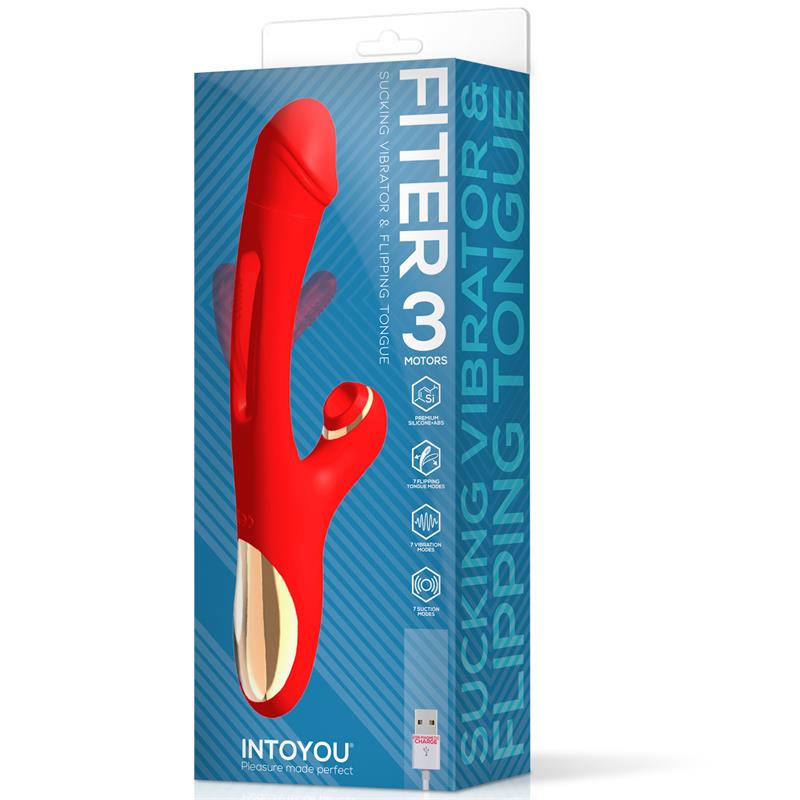 VIBRADOR INTOYOU FITER COM ESTIMULADOR DE CLITÓRIS E LÍNGUA FLIP-FLAP 3 MOTORES VERMELHO