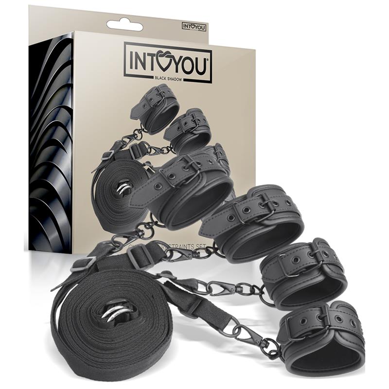 CONJUNTO DE RESTRIÇÕES DE CAMA INTOYOU BLACK SHADOW COURO VEGANO