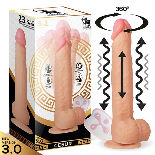 VIBRAÇÃO REALISTA DE VIBRADOR CENTAURO CESUR 3.0, MOVIMENTO ONDULANTE, 360º E CONTROLE REMOTO USB TELESCÓPICO