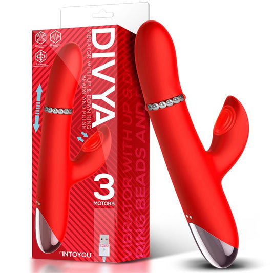 VIBRADOR INTOYOU DIVYA COM ANEL DE BOLA INTERNO PARA CIMA E PARA BAIXO E PULSAÇÃO 3 MOTORES USB INDEPENDENTES