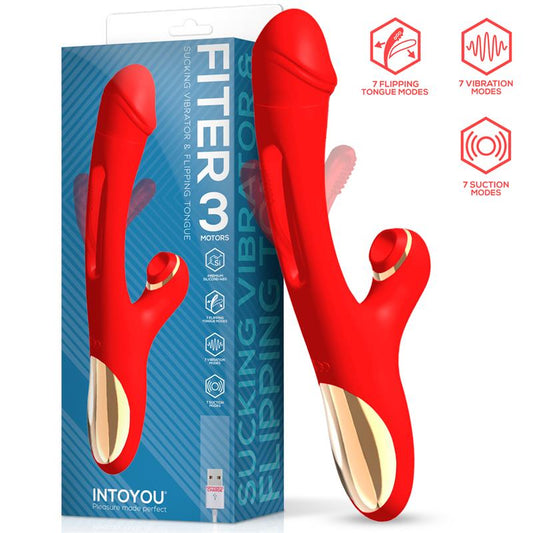 VIBRADOR INTOYOU FITER COM ESTIMULADOR DE CLITÓRIS E LÍNGUA FLIP-FLAP 3 MOTORES VERMELHO