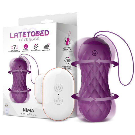 OVO VIBRATÓRIO LATETOBED NIMA COM MOVIMENTO DE ONDA CONTROLE REMOTO USB SILICONE ROXO