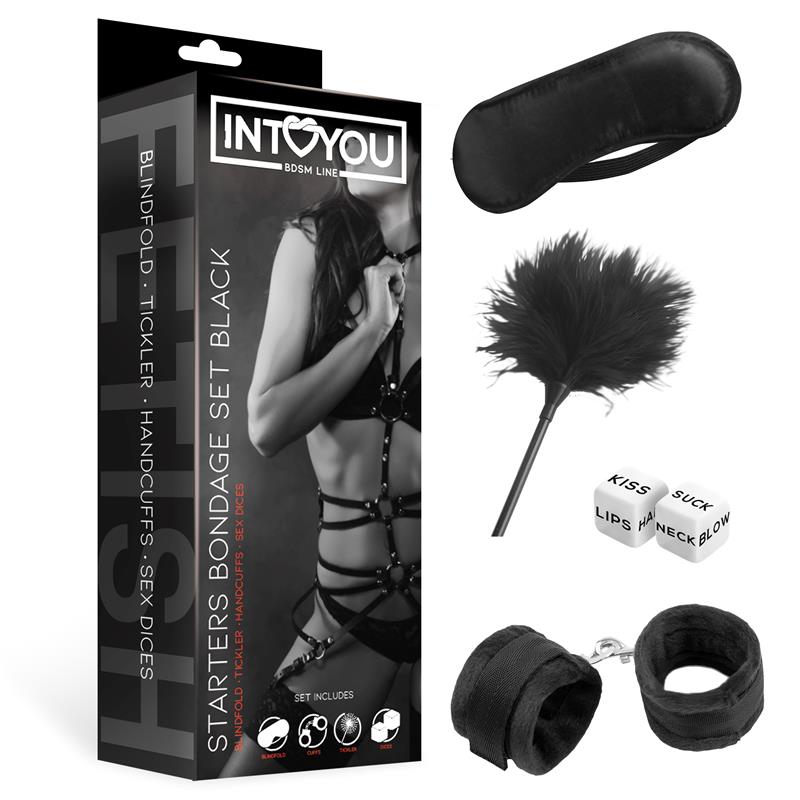 CONJUNTO DE BONDAGE PARA INICIANTES INTOYOU BDSM LINE 4 PEÇAS PRETO