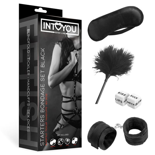 CONJUNTO DE BONDAGE PARA INICIANTES INTOYOU BDSM LINE 4 PEÇAS PRETO