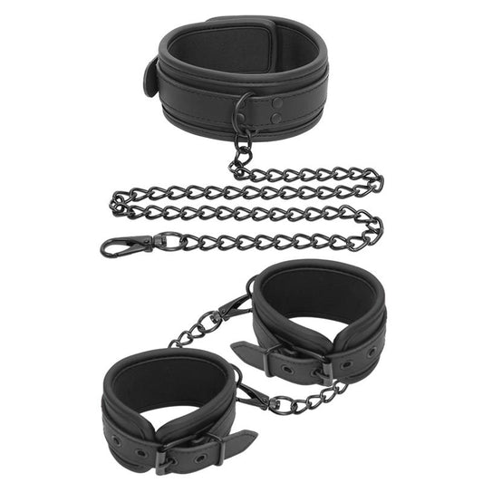CONJUNTO DE COLEIRA E ALGEMAS DE COURO VEGANO INTOYOU BLACK SHADOW