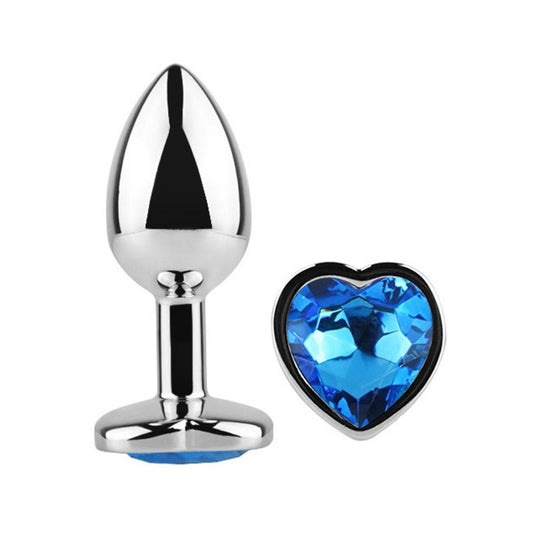 PLUG ANAL COM JOIA DE CORAÇÃO DE SAFIRA AZUL TAMANHO L