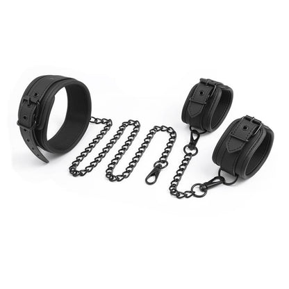 CONJUNTO DE COLEIRA E ALGEMAS DE COURO VEGANO INTOYOU BLACK SHADOW