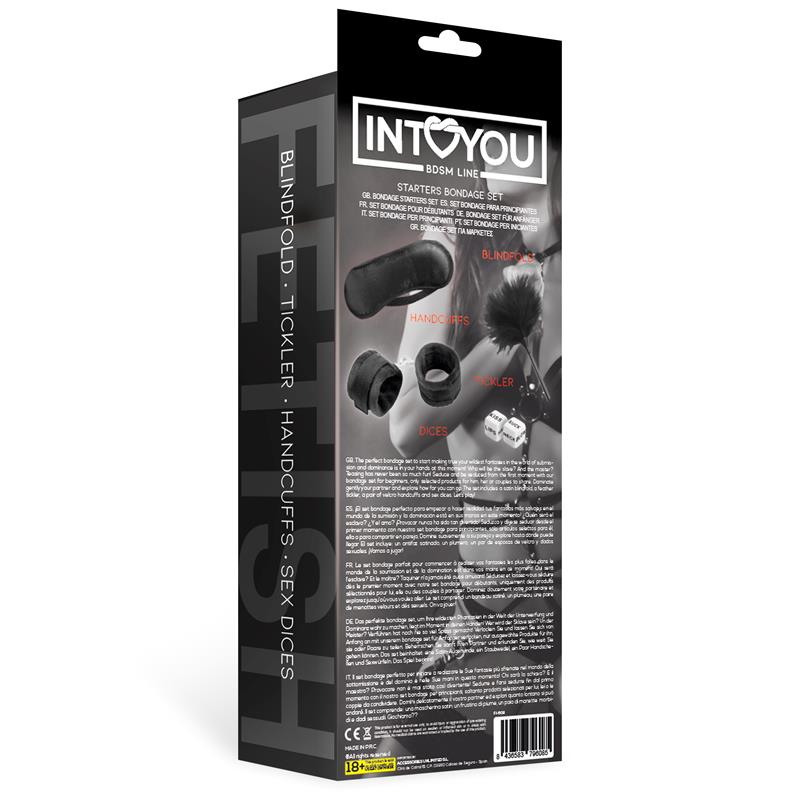 CONJUNTO DE BONDAGE PARA INICIANTES INTOYOU BDSM LINE 4 PEÇAS PRETO