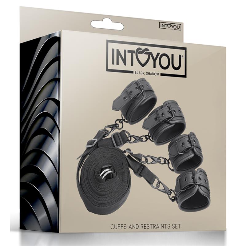 CONJUNTO DE RESTRIÇÕES DE CAMA INTOYOU BLACK SHADOW COURO VEGANO