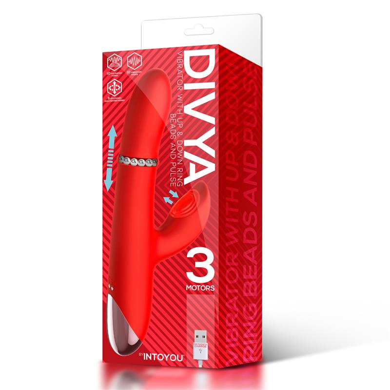 VIBRADOR INTOYOU DIVYA COM ANEL DE BOLA INTERNO PARA CIMA E PARA BAIXO E PULSAÇÃO 3 MOTORES USB INDEPENDENTES