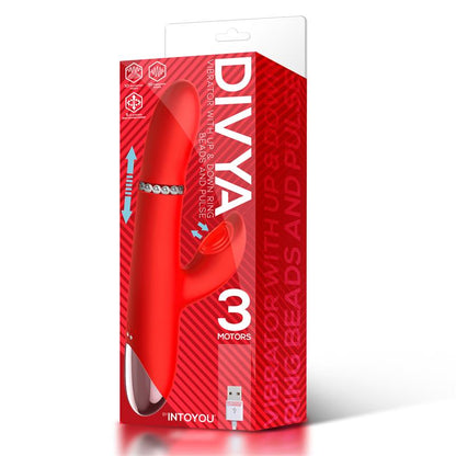 VIBRADOR INTOYOU DIVYA COM ANEL DE BOLA INTERNO PARA CIMA E PARA BAIXO E PULSAÇÃO 3 MOTORES USB INDEPENDENTES