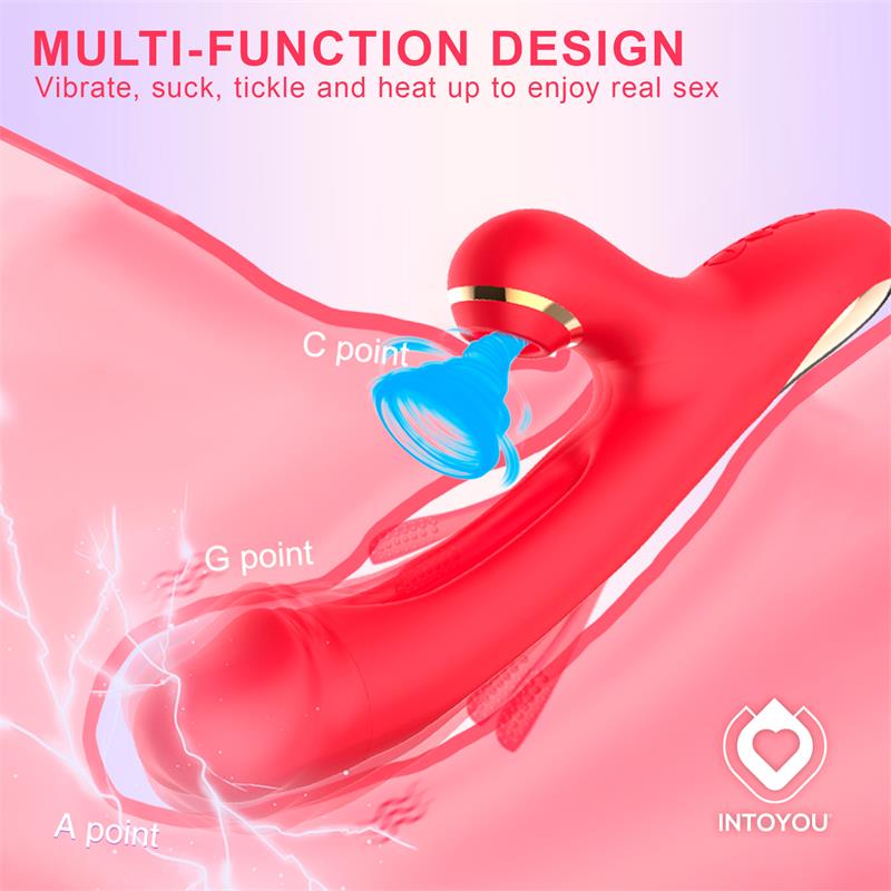 VIBRADOR INTOYOU FITER COM ESTIMULADOR DE CLITÓRIS E LÍNGUA FLIP-FLAP 3 MOTORES VERMELHO
