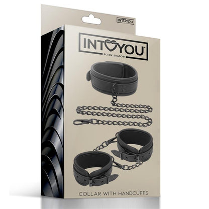 CONJUNTO DE COLEIRA E ALGEMAS DE COURO VEGANO INTOYOU BLACK SHADOW