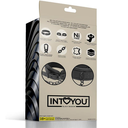 CONJUNTO DE COLEIRA E ALGEMAS DE COURO VEGANO INTOYOU BLACK SHADOW