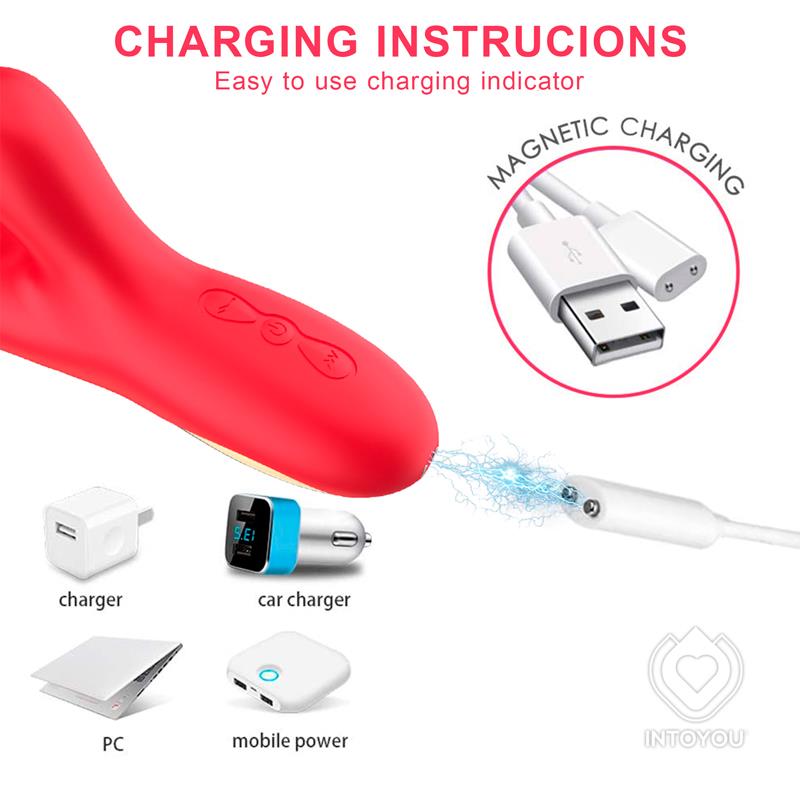 VIBRADOR INTOYOU FITER COM ESTIMULADOR DE CLITÓRIS E LÍNGUA FLIP-FLAP 3 MOTORES VERMELHO